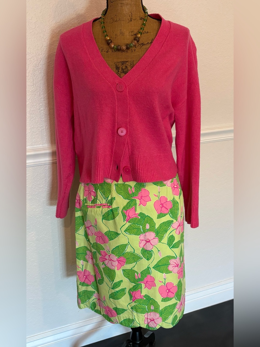Lilly Pulitzer Vintage Floral Cotton Scalloped Hem Botanical Skirt Lined SZ 12